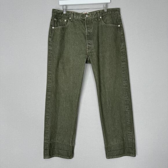 Levis 501 Jeans Mens 40x32 Green Straight Leg Button Fly Academia Streetwear - Picture 1 of 15